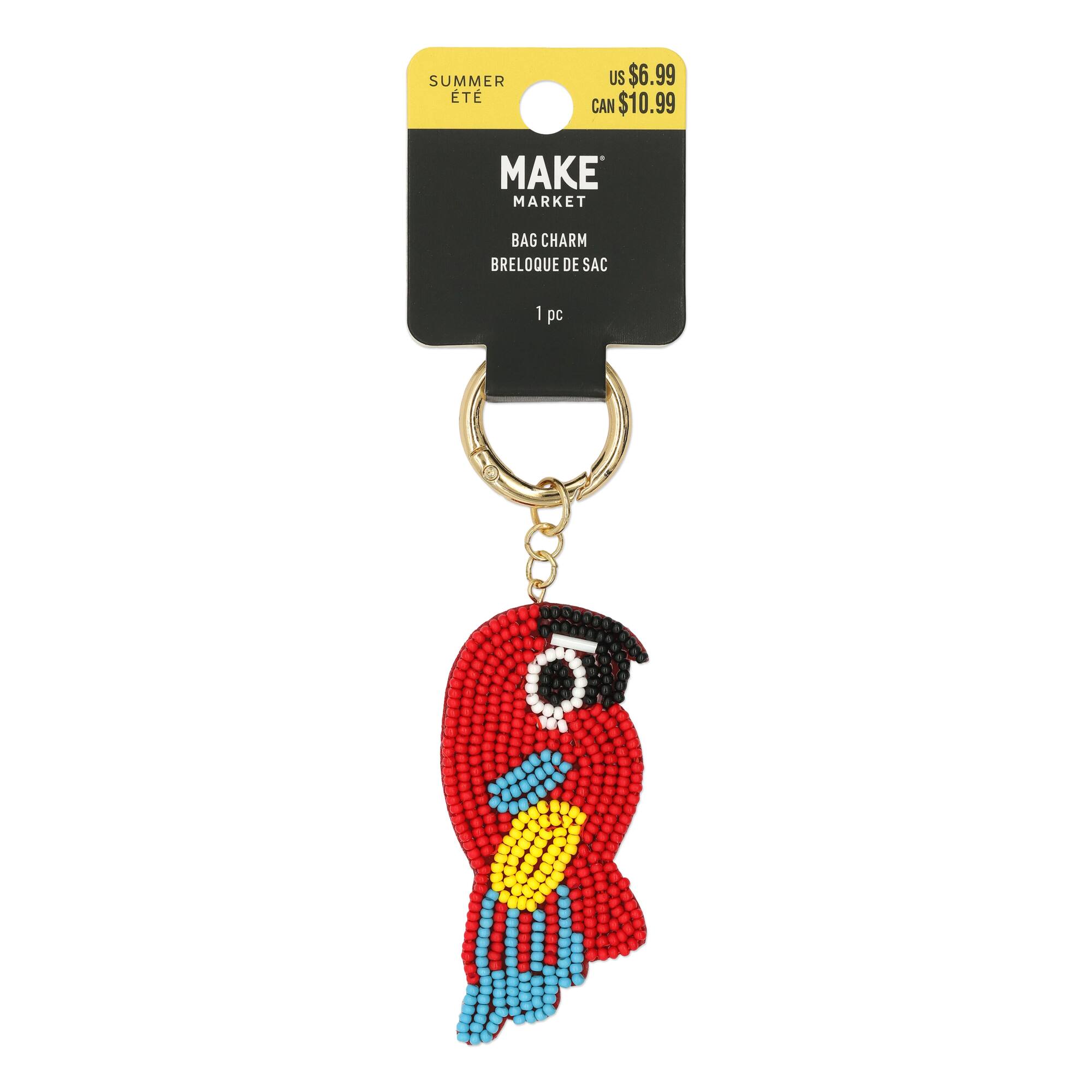Summer Beaded Red Parrot Bag Charm by Make Market®